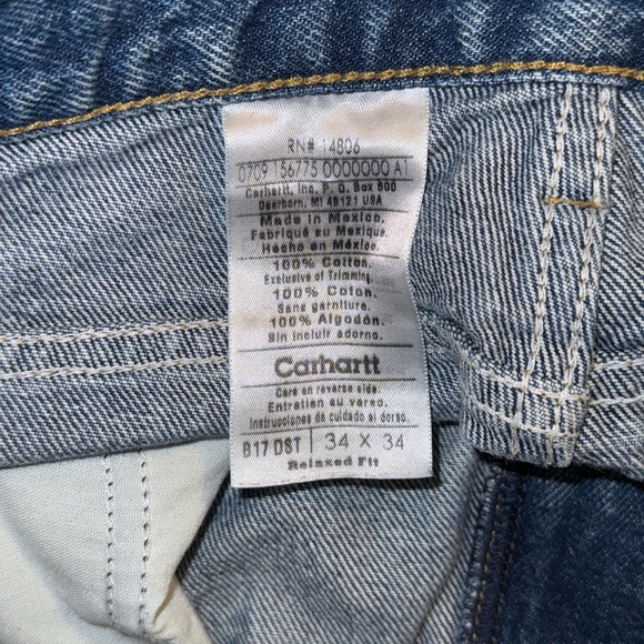 Carhartt Men's Size 34x34 Denim Blue Jeans Relaxed Fit Med Wash Loose Workwear - Picture 6 of 11